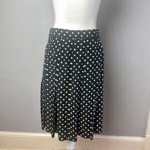 Barry Bricken Silk Polka Dot Skirt Black Cream Pleated Knee Length 12 Preppy